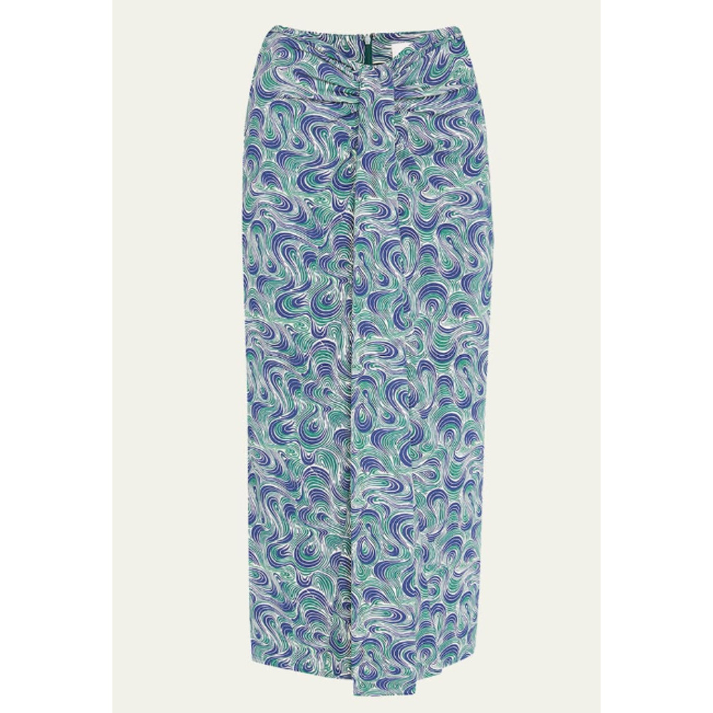 Cinq A Sept Vallory Draped Swirl-Print Midi Skirt Size 12